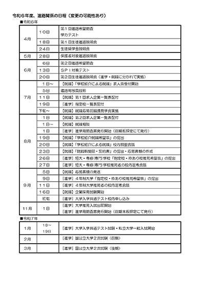 進路関係の日程について